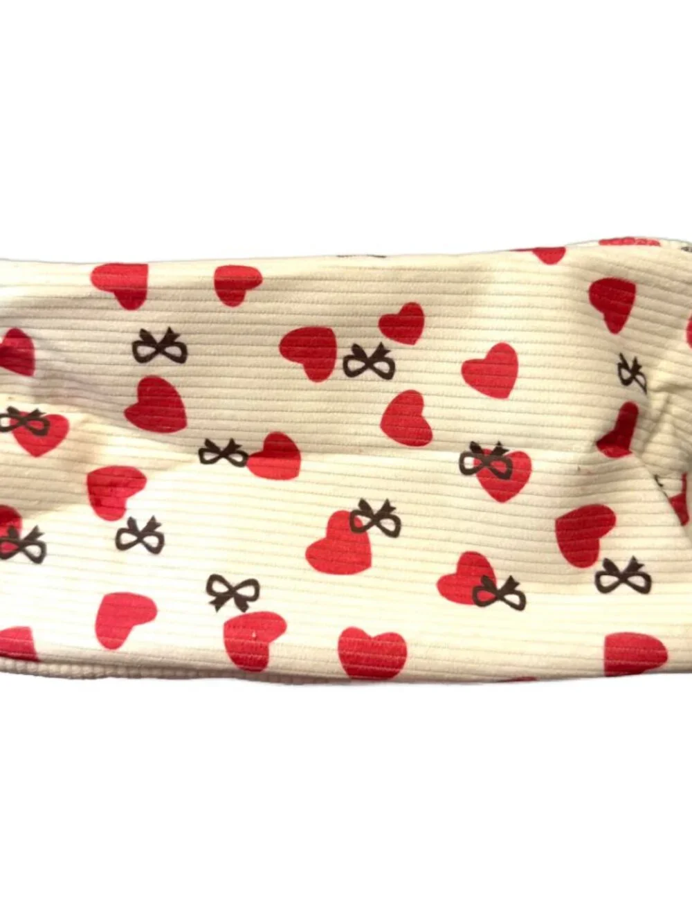 Insulated Heart Lunch Bag Container School Work Travel Cream Corduroy NEW